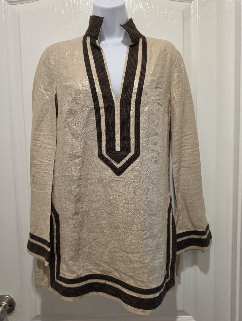 Tory Burch Metallic Linen Tunic Size 2 Womens